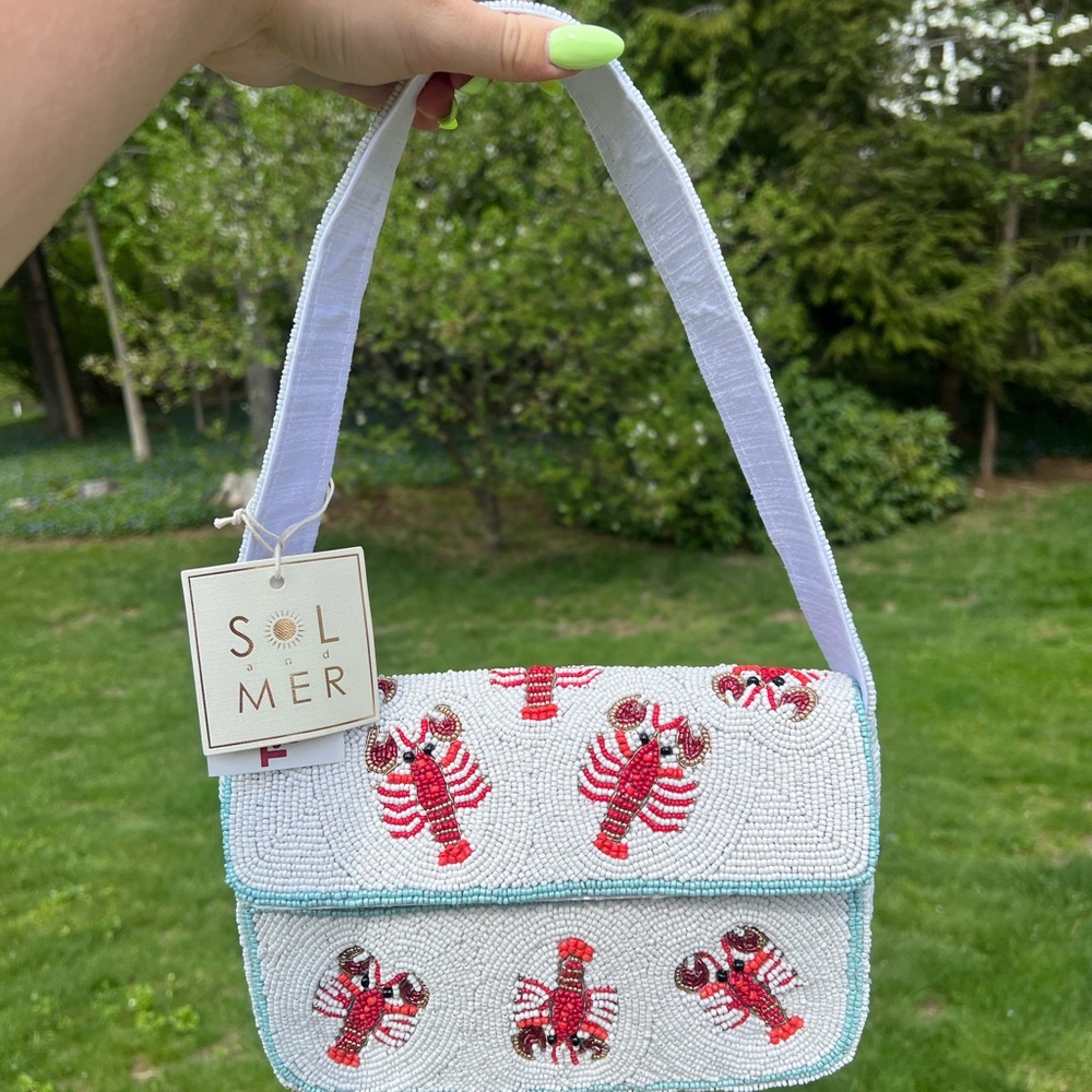 Lobster Bead Embroidery Shoulder Bag